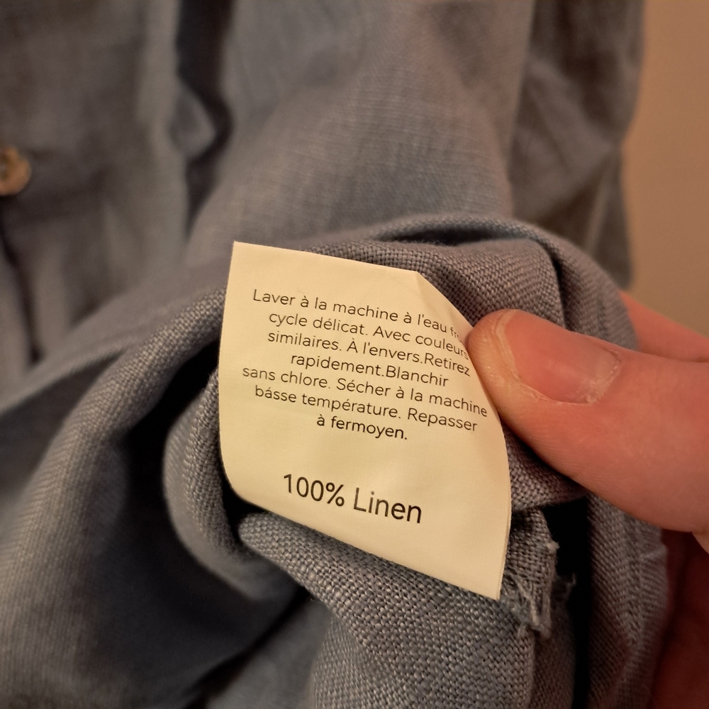 Lintico Top Women's Large L Blue Chambray Linen Fitted Office Career Coastal - Picture 9 of 13